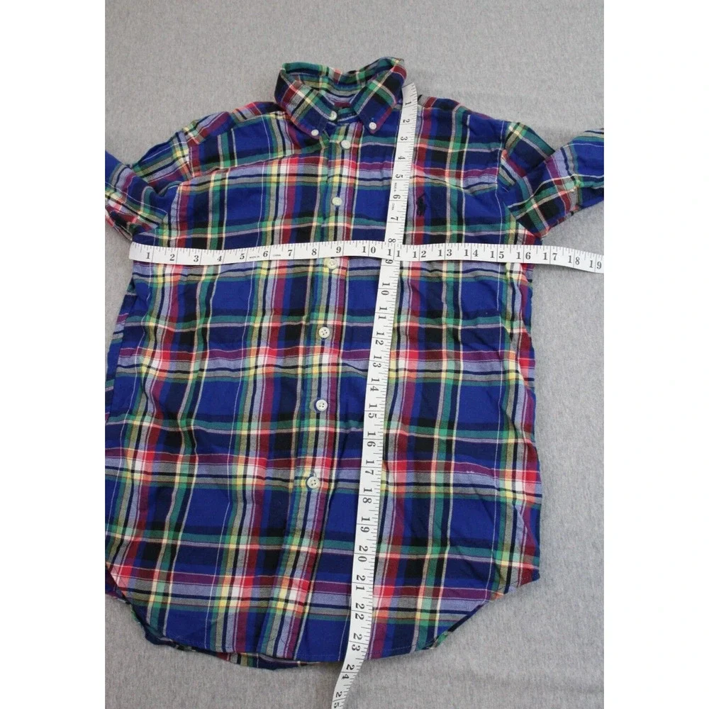 Ralph Lauren Shirt Boys Medium (10-12) Plaid‎ 100% Cotton Button-Down